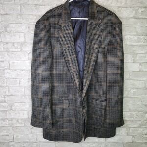 Vintage‎ Lands' End Wool Tweed Sport Coat Blazer Houndstooth Windowpane 48R USA